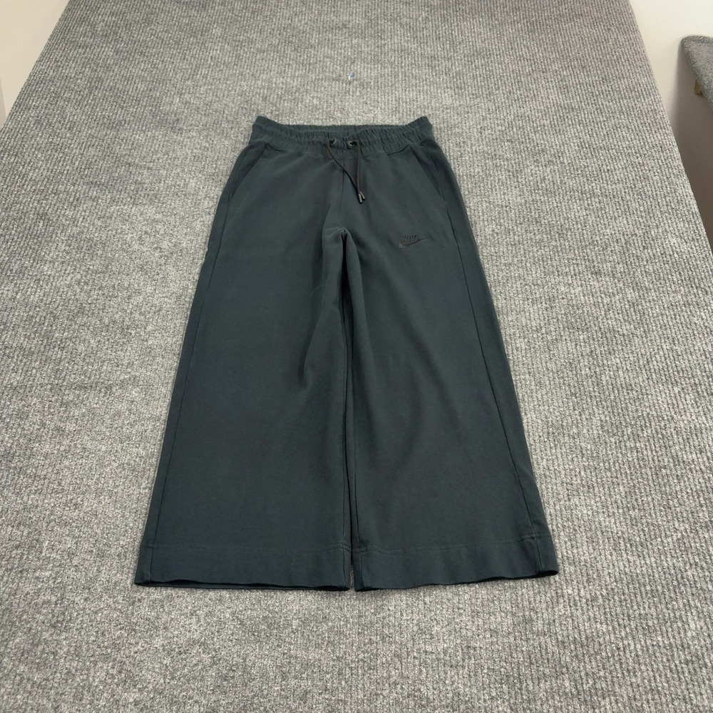 Nike Pants Womens XS Black Cotton Wide Leg Cropped Athleisure Lounge Streetwear